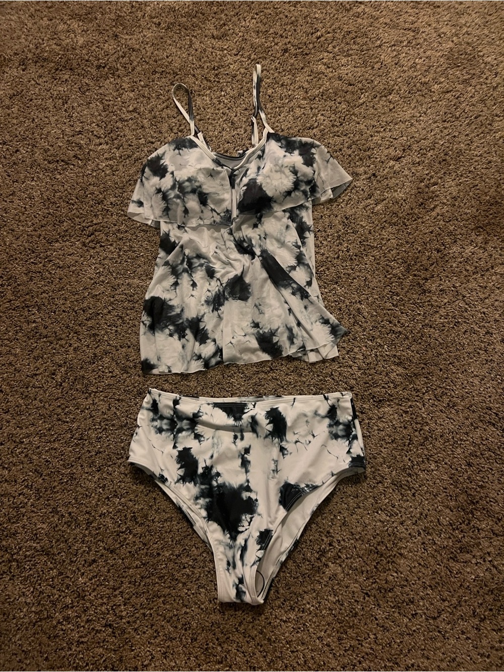 Tie-Dye Black & White Women's Two-Piece Swim Pajama Set